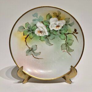 Hand Painted Richard Ginori Italy White Roses Gold Trim Porcelain Plate Signed